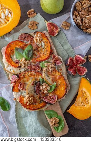 Home Made Autumn Pizza With Pumpkin And Figs