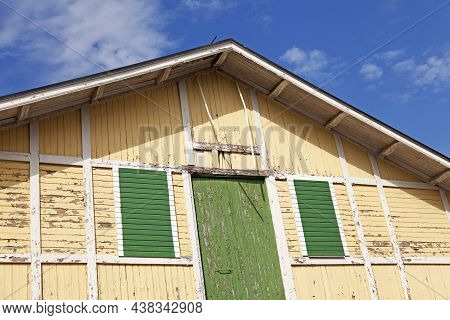 Umea, Norrland Sweden - July 7, 2020: Older Houses To Be Demolished Former Riding Stables