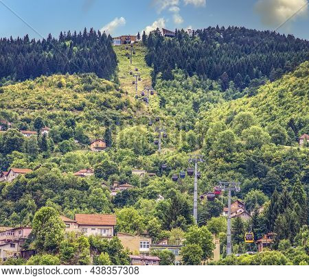 Cable Car Lift From The Center Of Sarajevo To Green Trebevic Mountain In Bosnia And Herzegovina.
