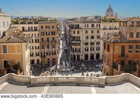 Rome, Italy - July 31, 2021: People Enjoy Spanish Stairs On Piazza Di Spagna In Rome. Spanish Stairs