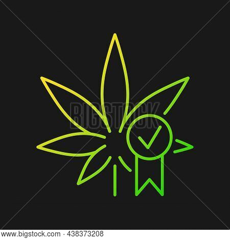 Cannabis Quality Control Gradient Vector Icon For Dark Theme. Medical Marijuana Product Evaluation. 