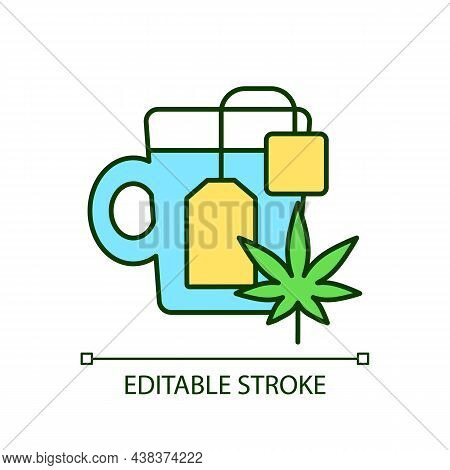 Weed Tea Rgb Color Icon. Medical Cannabis Decoction. Drinking Herbal Beverage. Depression, Pain Reli