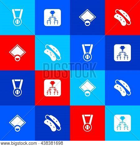 Set Medal With Baseball Ball, Championship Tournament Bracket, Baseball Field And Hotdog Sandwich Ic