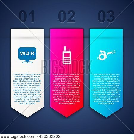 Set The Word War, Walkie Talkie And Howitzer. Business Infographic Template. Vector