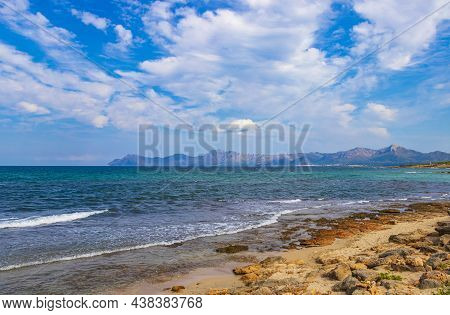 Beautiful Coast And Beach Landscape Panorama Can Picafort Mallorca Spain.