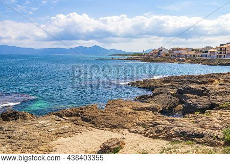 Beautiful Coast And Beach Landscape Panorama Can Picafort Mallorca Spain.
