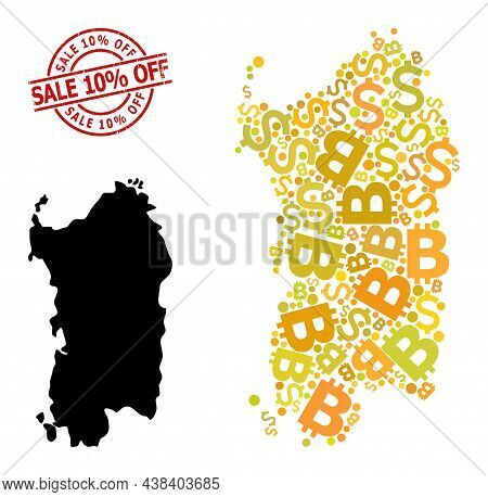 Textured Sale 10 Percent Off Stamp Seal, And Financial Collage Map Of Sardinia Region. Red Round Sta