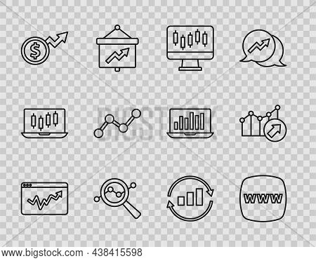 Set Line Graph Chart Infographic, Website Template, Stocks Market Growth Graphs, Search Data Analysi