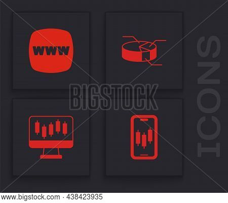 Set Mobile Stock Trading, Website Template, Pie Chart Infographic And Stocks Market Growth Graphs Ic