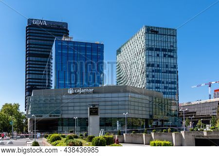 Madrid, Spain - September 12, 2021: Skyscrapers In Azca Financial District In Castellana Area Agains