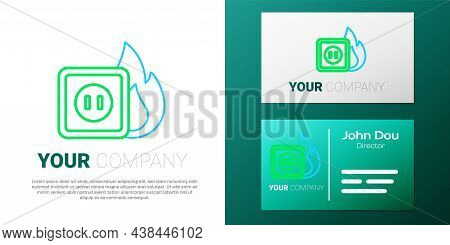 Line Electric Wiring Of Socket In Fire Icon Isolated On White Background. Electrical Safety Concept.