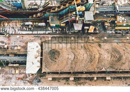 Extraction Of Gold Ores. Washing And Sifting The Soil. Heavy Production, Industry. View From Above