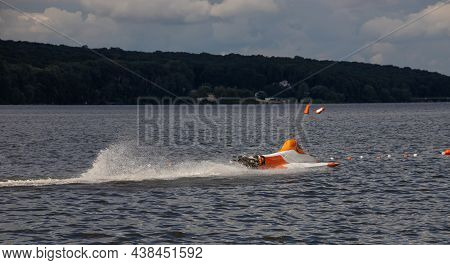 Sport. Motor Boat Races. Speed, Water Sports. Competition On The Water On A Sunny Day
