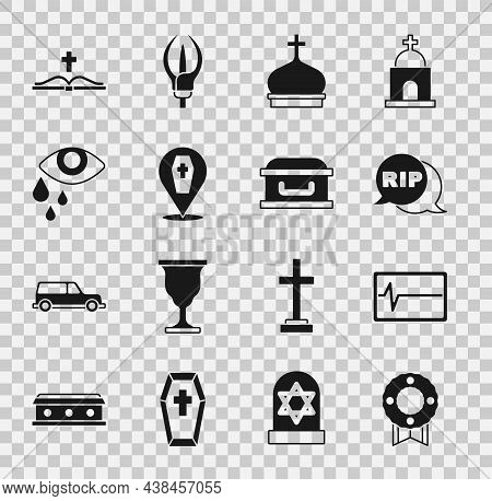 Set Memorial Wreath, Beat Dead In Monitor, Speech Bubble Rip Death, Church Tower, Coffin With Cross,