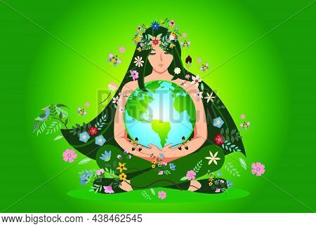 Mother Earth As Environmental Ecological And Green Planet Tiny Person Concept Ecosystem Climate Awar