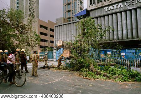 Kolkata, West Bengal, India- 25th May 2020 : Super Cyclone Amphan Uprooted Tree Which Fell And Block