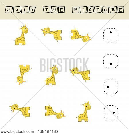 Match Cartoon Giraffes And Directions Up, Down, Left And Right. Educational Game For Children.