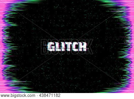 Glitch Screen Vector Background, Monitor Error Glitch Effect With Color Digital Pixel Noise Frame Bo