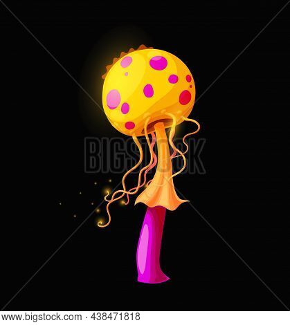 Fantasy Fairy Magic Toxic Mushroom, Vector Cartoon Icon. Luminous Toxic Toadstool Or Fairy Tale Magi