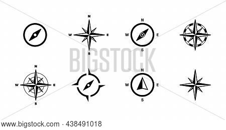 Rose Of Wind And Ompass Icon Set. North, South, West And East. Travel Concept. Vector Eps 10. Isolat