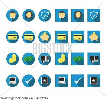 Banking Vector Icon Set Pack With Long Shadow
