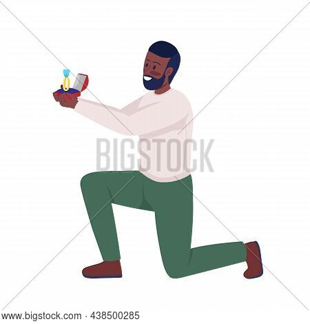 Kneeling Man With Ring Semi Flat Color Vector Character. Posing Figure. Full Body Person On White. S