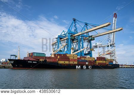 Le Havre, France - July 29, 2021: Containership Amy Of Company Msc, A World Leader In Global Contain