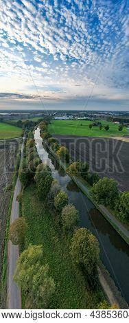 Canal Dessel Schoten Panoramic Aerial Photo In Rijkevorsel, Kempen, Belgium, Showing The Waterway In