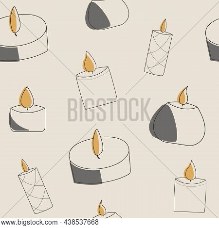 Seamless Pattern With Candles In Doodle Style On A Light Background