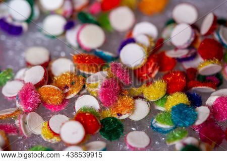 Close View Of Multi Colored Bindi Sticker Used Mostly By Indian Females To Stick In Their Forehead.