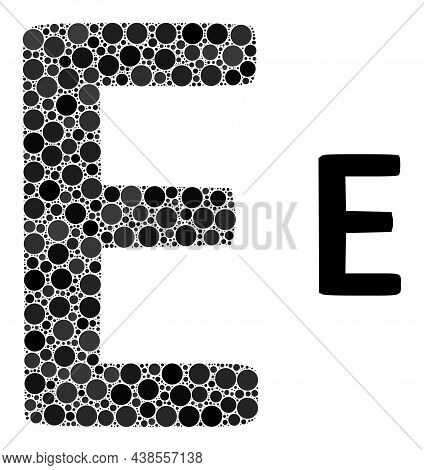 Epsilon Greek Symbol Vector Collage Of Round Dots In Various Sizes And Color Shades. Circle Dots Are