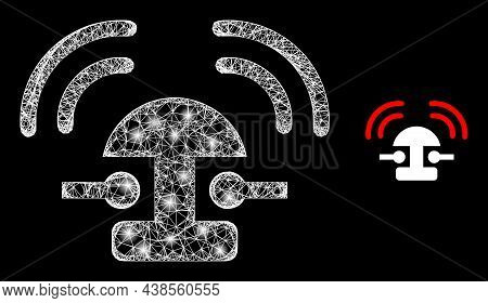 Glossy Network Bell Ring With Glowing Spots. Linear Frame 2d Network Generated With Crossing White L