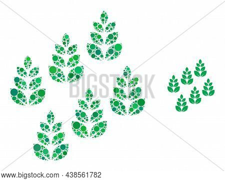 Farm Field Vector Collage Of Circle Dots In Different Sizes And Color Shades. Circle Dots Are United