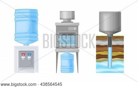 Drinking Water Production And Purification With Extraction, Treatment And Bottling Vector Illustrati