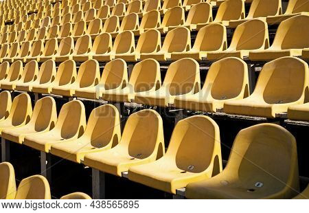 Chairs For Audience. Cultural Environment Concept. Color And Symmetry. Empty Seats. Modern Stadium. 