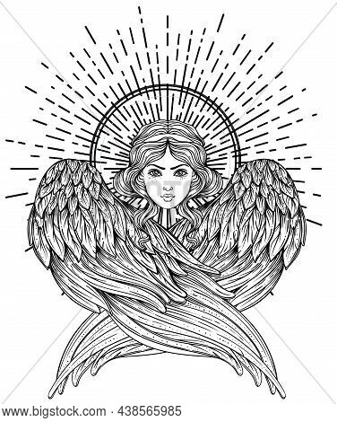 Sirin, Alkonost, Gamayun Mythological Creature Of Russian Legends. Angel Girl With Wings. Isolated H