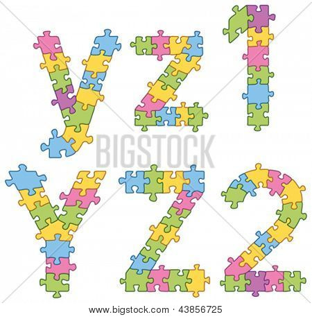 Conjunto de vectores de puzzle jigsaw Letras. Todos los rompecabezas tiene contorno editable, por lo que fácilmente puede chang
