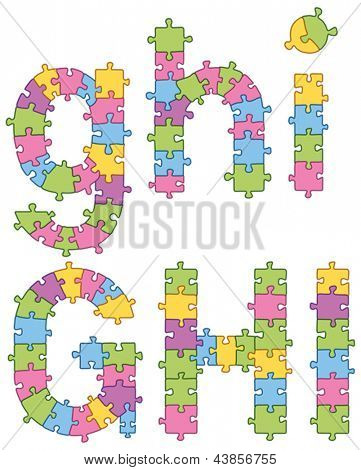 Conjunto de vectores de puzzle jigsaw Letras. Todos los rompecabezas tiene contorno editable, por lo que fácilmente puede chang