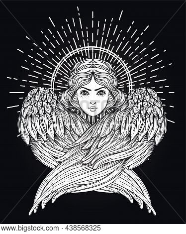 Sirin, Alkonost, Gamayun Mythological Creature Of Russian Legends. Angel Girl With Wings. Isolated H