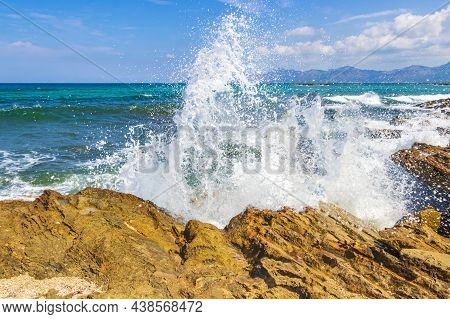 Beautiful Coast And Beach Landscape Panorama Can Picafort Mallorca Spain.