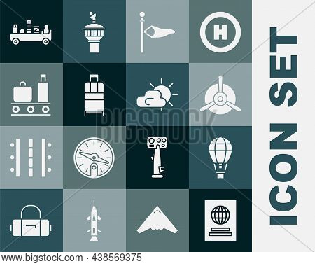 Set Passport, Hot Air Balloon, Plane Propeller, Cone Meteorology Windsock Wind Vane, Suitcase, Airpo
