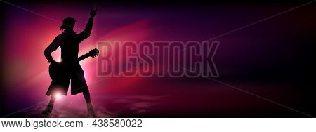 Singer Under The Glowing Multicolor Bright Lights. Vector Illustration. Silhouette Of A Male Singing