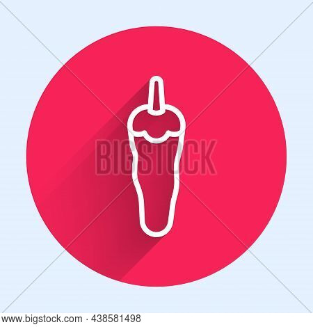 White Line Hot Chili Pepper Pod Icon Isolated With Long Shadow Background. Design For Grocery, Culin