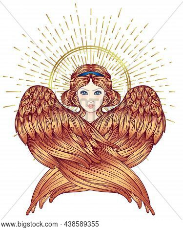 Sirin, Alkonost, Gamayun Mythological Creature Of Russian Legends. Angel Girl With Wings. Isolated H