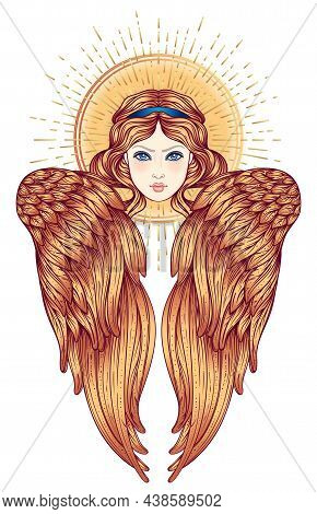 Sirin, Alkonost, Gamayun Mythological Creature Of Russian Legends. Angel Girl With Wings. Isolated H