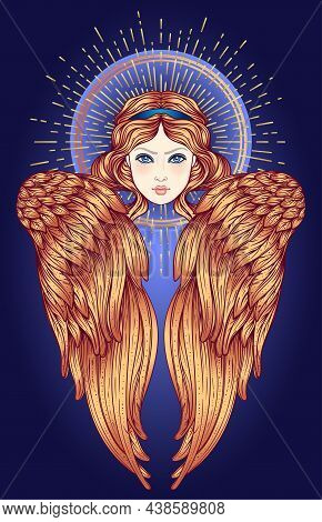 Sirin, Alkonost, Gamayun Mythological Creature Of Russian Legends. Angel Girl With Wings. Isolated H