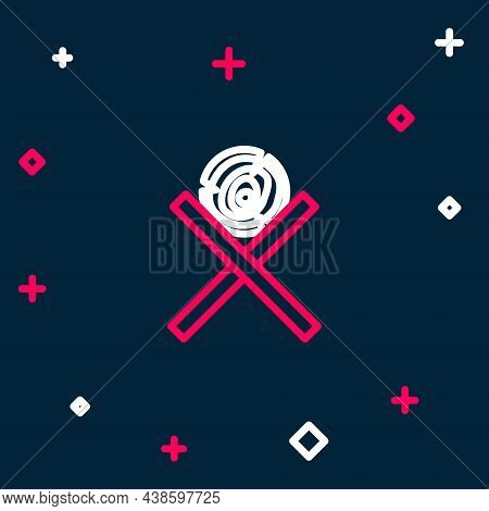Line Wooden Logs On A Stand Icon Isolated On Blue Background. Stack Of Firewood. Colorful Outline Co