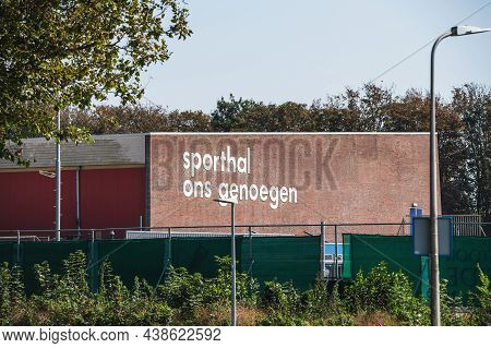 Texel, Den Burg, The Netherlands - Aug 27, 2019: Sporthal Ons Genoegen Old Gym Hall In City Center O