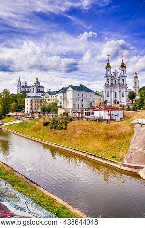 Vitebsk, Belarus - August 1, 2021: Vitebsk City Skyline With Resurrection Church, Holly Assumption C