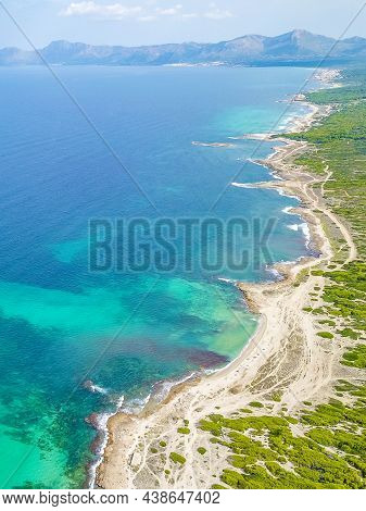 Beautiful Coast Beach Drone Landscape Panorama Can Picafort Mallorca Spain.
